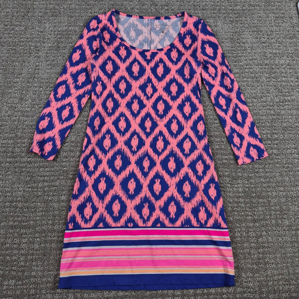 Lilly Pulitzer Beacon T-Shirt Dress Womens XXS Pink Blue Ikat Fish Pima Cotton